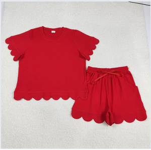 Conjunto de Shorts para Mujer Adulta GSSO3205, Color Rojo Sólido con Borde Festoneado - Product Image 1