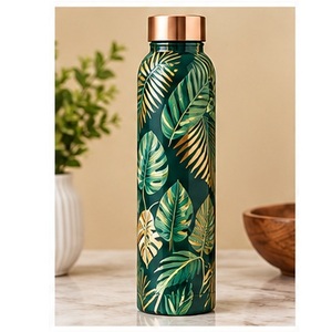 Fluid Art Copper <b>Water</b> <b>Bottle</b> Copper Lid Portable Travel Drinkware Modern Design Blue Gold <b>White</b> - Product Image 4