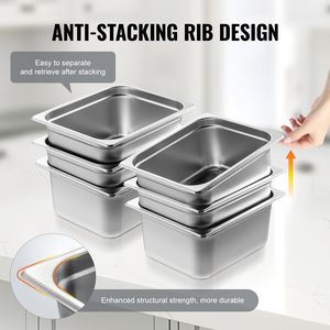 Set di 6 Vassoi Antiaderenti per Buffet da 6 Pollici, Profondità 6 Pollici, in Acciaio Inox Commerciale, Spessore 0,8 mm, per Hotel e Ristoranti - Product Image 4