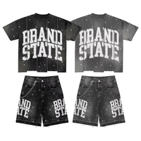Ensemble T-shirt et short tricoté imprimé personnalisé pour homme, style urbain, été, 100 % coton, col rond, séchage rapide, sans couture