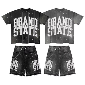 Ensemble T-shirt et short tricoté imprimé personnalisé pour homme, style urbain, été, 100 % coton, col rond, séchage rapide, sans couture - Product Image 2