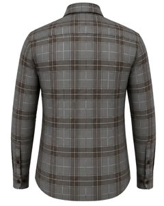 Chemise à carreaux gris-brun pour homme, décontractée et formelle, à manches longues, boutonnée, en flanelle de coton, pour le bureau, chemise personnalisée pour homme - Product Image 2