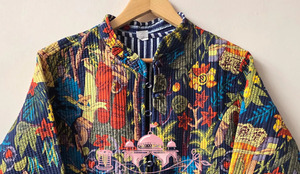 Handmade Kantha Quilted <b>Jacket</b> For Women Cotton Quilted Coat Block Print Indian Outerwear Floral Jungle Print Boho <b>Blazer</b> - Product Image 1
