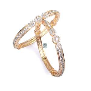 Annie CZ Designer Gold Plated Brass Bangle Bracelet with Zircon and Pearl - Product Image 3