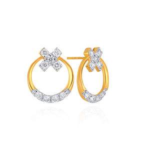 ต่างหูเพชรทรงกลม Twinkle Cross Diamond Hoops หรูหราสำหรับผู้หญิง ทองคำเหลือง ประดับเพชรธรรมชาติทรงกลม เหมาะสำหรับใส่ทุกวัน - Product Image 3