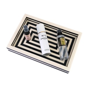 Rectangular Wooden <b>Serving</b> <b>Tray</b> With <b>Black</b> And Cream Geometric Pattern Minimalist Design Dishes And Plates For Home <b>Serving</b> Use - Product Image 3