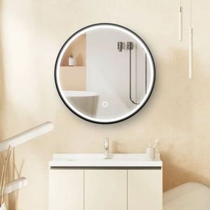 Armadietto a Specchio LED da Parete 24x24 in Metallo Nero con Luce Antiappannamento a 3 Colori, Specchio Contenitore per Bagno - Product Image 1