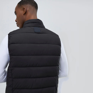 <b>Black</b> Stand Collar Puffer <b>Vest</b> Zipper Closure Windproof Casual Winter Outerwear 100% Polyester Solid Color Regular Length - Product Image 3