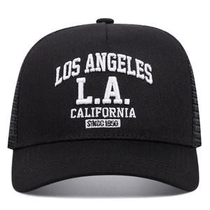 Black 6-Panel Trucker Cap Mesh Fabric Adjustable Unisex Casual Spring Summer <b>Hat</b> - Product Image 4