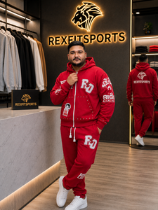 Men's <b>Red</b> Zip Up Hoodie Tracksuit Set Custom Streetwear Oversized Sweat <b>Suit</b> Rhinestone Graphic Jogger Pants Wholesale - Product Image 4