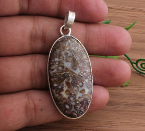 Collier unisexe en argent sterling 925 plaqué platine avec pierre précieuse de jaspe naturel de couleur terre vintage, fait à la main, cadeau - Product Image 2