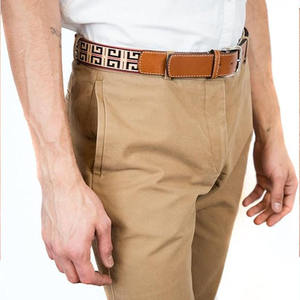 Premium Genuine Leather Webbing Belt Vintage Geometric Pattern Woven Dress Belt for Men - Product Image 3