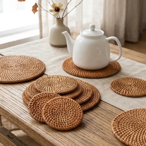 Sous-plats et dessous de plat en rotin BOHO, tapis de cuisson et de boisson, 400 mm, pour table de cuisine moderne - Product Image 4