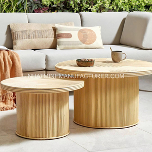 ชุดโต๊ะกาแฟหวายธรรมชาติ2ชิ้นเฟอร์นิเจอร์สไตล์ชายฝั่งทะเลที่สวยงามสำหรับห้องนั่งเล่นและสวนในบ้าน - Product Image 1