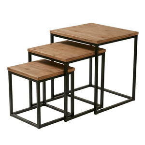 Deluxe Quality Nesting <b>Tables</b> Set of 3 Solid Wood Top with <b>Black</b> Iron Frame Space-Saving Stackable <b>Side</b> <b>Tables</b> for Living Room - Product Image 2