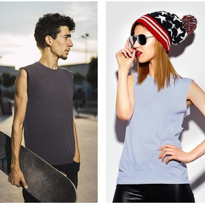 Camisetas sin mangas personalizadas al por mayor para hombre, de poliéster/algodón, cuello redondo, de secado rápido, con estampado por transferencia térmica, personalizables. - Product Image 5