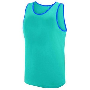 Men's Solid Color Quick Dry Tank <b>Top</b> O-Neck Casual Wear 100% Polyester Knitted Sleeveless <b>Top</b> Green with <b>Blue</b> Trim - Product Image 1