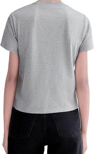 T-shirt en coton personnalisé pour femme, col rond, gris uni, manches courtes, décontracté, coupe classique - Product Image 2