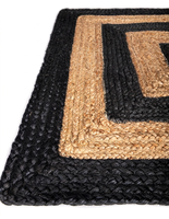 Tapis rectangulaire fait main en jute noir et naturel, style moderne farmhouse