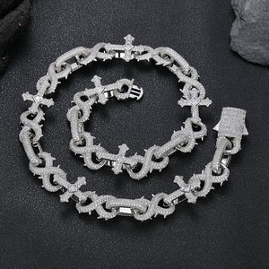 925 <b>Silver</b> Lab Grown Diamond <b>Mens</b> Link <b>Chain</b> with Cross Detail Luxury Statement Necklace - Product Image 3