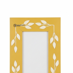 Cadre photo de luxe avec incrustation florale jaune moutarde, cadre photo contemporain en os incrusté avec motif floral - Product Image 5