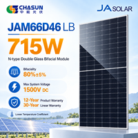 Panneau solaire bifacial JA Solar JAM66D46-715/LB 715W de type N à double vitrage, module photovoltaïque fiable à haut rendement pour projets commerciaux