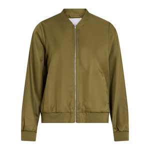Chaqueta bomber acolchada de satén transpirable y ecológica para mujer, color rosa claro, manga larga, con cremallera, a prueba de viento. - Product Image 1
