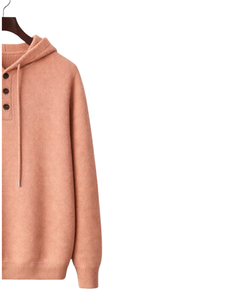 Sweat à capuche personnalisé pour homme en maille pêche, col à trois boutons, mélange de coton doux, chaud, hiver, décontracté, streetwear, OEM sur mesure - Product Image 2