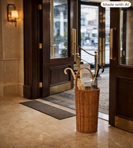 Ecowoodies Panier porte-parapluies en rotin tressé, style rustique classique, capacité 12 parapluies, autoportant, pour hall d'hôtel - Product Image 1