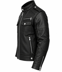 Veste en cuir pour homme, style streetwear, imperméable, respirante, écologique, pour l'hiver, unie, avec fermeture éclair, best-seller, personnalisable - Product Image 4