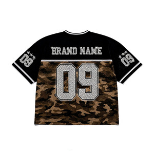 Camo Custom Branding Rhinestone Women Team Uniform V Neck Crystal American Football Jersey Polyester <b>Mesh</b> Sports OEM Soccer <b>Top</b> - Product Image 5