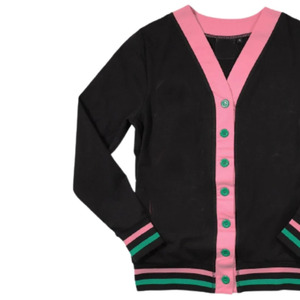 Suéter Cárdigan de Punto para Mujer, Estilo Universitario, Negro, Rosa, Verde, Cuello en V, Ribete a Rayas, OEM - Product Image 4