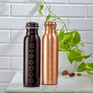 Copper <b>Bottle</b> for Drinking Water Leakproof Lid Ayurvedic Health Benefits Eco Friendly Reusable Travel <b>Flask</b> 1 Liter - Product Image 2