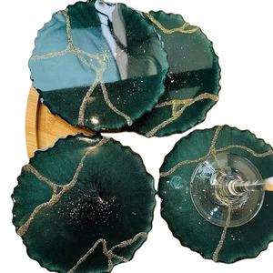 Juego de posavasos de resina, arte epoxi blanco y dorado brillante, perfecto para decoración moderna del hogar y protección de mesa - Product Image 1