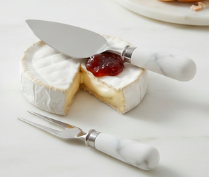 Juego de 4 Cuchillos para Queso de Acero Inoxidable con Mangos de Cerámica de Mármol Blanco, Tenedor, Espátula y Herramientas para Servir, para Uso en la Cocina - Product Image 5