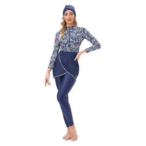Customized Women's Modest <b>Islamic</b> Burkinis High Cut Crew Neck <b>Print</b> Spandex/Polyester Swimwear 2 Piece Set Front Breathable - Product Image 4