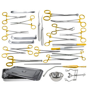 Kit complet d'instruments médicaux de chirurgie générale en acier inoxydable : pinces, ciseaux, rétracteurs avec plateau de stérilisation - Product Image 1