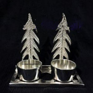 Juego de 2 Portavelas de Aluminio Plateado con Diseño de Árbol Estilo Europeo para Sublimación, para Velas de Té Navideñas - Product Image 1