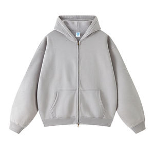 Sudadera con capucha unisex extragrande con cremallera, lavado ácido, bordado gráfico personalizado, estilo urbano, algodón grueso, con cremallera completa - Product Image 1