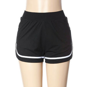 Shorts de sport noirs pour femmes, taille haute, en polyester tricoté élastique, séchage rapide, couleur unie, coupe classique, jupes courtes - Product Image 1