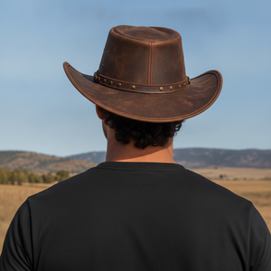 Sombrero de Vaquero de Cuero Marrón Vintage, Ala Ancha, Estilo Occidental, para Hombre, Casual, para Exteriores, Primavera/Otoño, 58-60CM - Product Image 2