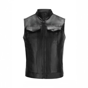 Gilet en cuir de motard style club Guruna pour homme, en cuir de vachette et patchwork denim, veste sans manches Anarchy Biker Z Industry All 3D - Product Image 3
