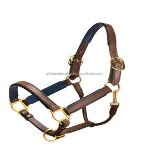 Licol pour cheval en cuir rembourré entièrement réglable à double couture avec quincaillerie en laiton massif dans toutes les tailles et couleurs personnalisées - Product Image 1