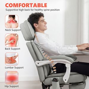 Light Gray Office Chair with High Back <b>Vibration</b> Massage Heated Reclining <b>Remote</b> Control-Swivel Wheels & Footrest - Product Image 6