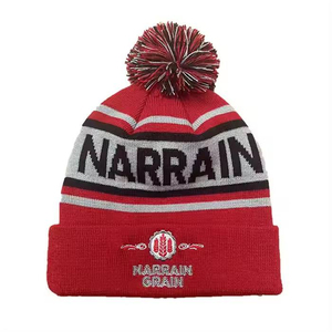 Delta Psi Pi Beanie <b>Hat</b> Unisex Winter Knit Cap with Embroidered Crest and Pom Pom Pink <b>Navy</b> Yellow Stripes Adult Size - Product Image 2
