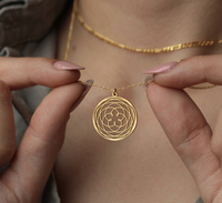 Collier minimaliste chrétien en argent sterling 925 plaqué or 14 carats, pendentif géométrie sacrée Rose Vénus, breloque fleur, chaîne haute
