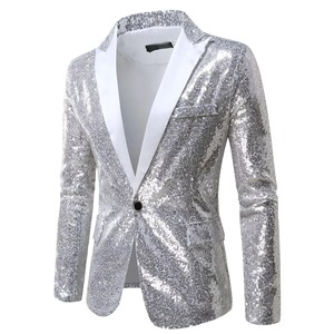 Blazer de scène pour homme à col en V, simple boutonnage, antistatique, infroissable, à paillettes, avec logo personnalisé - Product Image 4