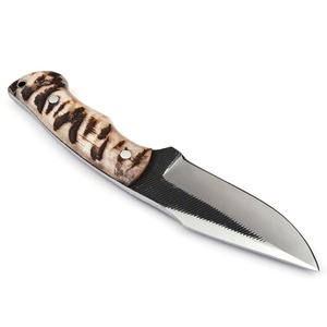 Venta al por mayor 7Cr13 acero hoja fija cuchillo Ram cuerno mango pulido caza EDC Camping cuchillo con Funda de cuero - Product Image 3