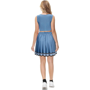 Falda de uniforme de porristas azul OEM/ODM más vendida, estilo color block, de spandex/poliéster, para adolescentes, con estampado por transferencia térmica - Product Image 5