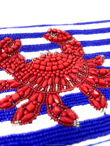 Striped Blue White Evening <b>Purse</b> <b>Red</b> Geometric Embroidery Ocean Theme Designer Wedding Party Fashion Custom Beaded Fold Clutch - Product Image 4